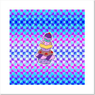 Cupcake Pile Holographic Checkered Pattern Posters and Art